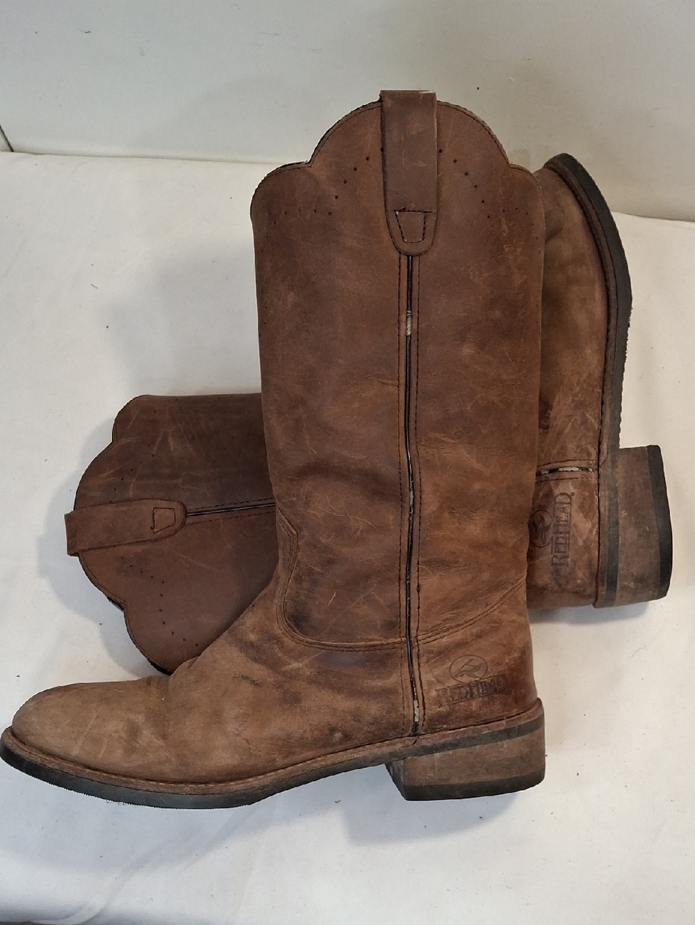 Red Head Brand Mens Distressed Brown Leather Western Pull-On Boots